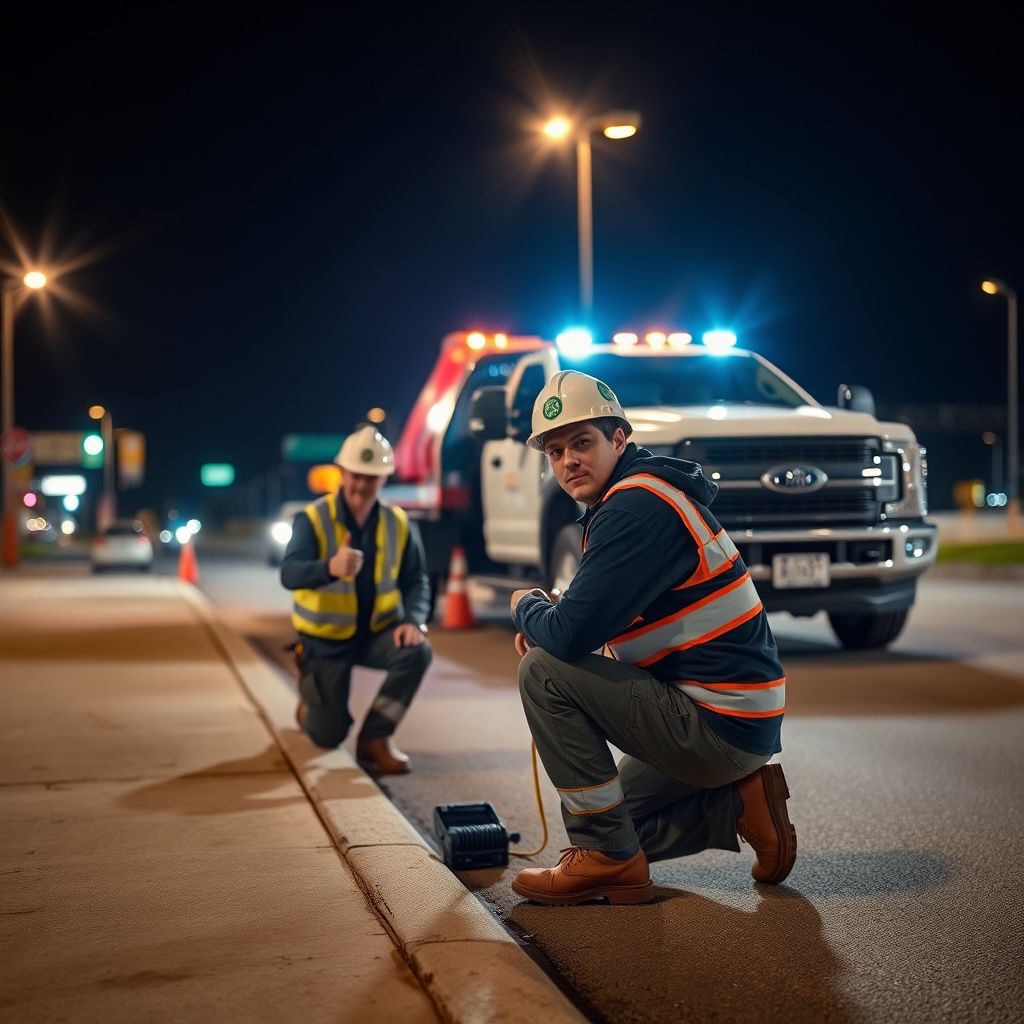 A Snappy Towing flatbed truck driving through a well-maintained Olathe, Kansas street at dusk, ready to assist customers.